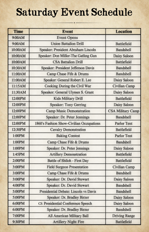 Saturday Schedule